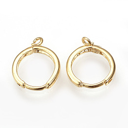 Honeyhandy Brass Huggie Hoop Earring Findings, with Horizontal Loop, Nickel Free, Real 18K Gold Plated, 17x13.5x2mm, Hole: 1.5mm, Pin: 1mm