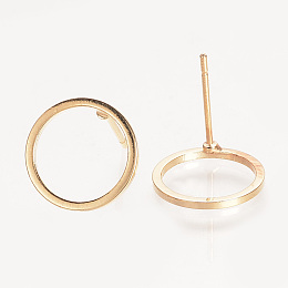 Honeyhandy Brass Ear Stud Findings, Nickel Free, Ring, Real 18K Gold Plated, 12mm, pin: 0.7mm