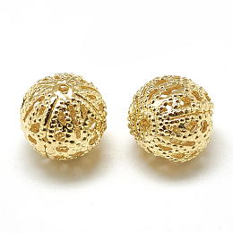 Honeyhandy Brass Filigree Beads, Filigree Ball, Round, Real 18K Gold Plated, 10mm, Hole: 1mm