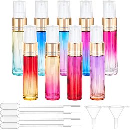 BENECREAT 9 Pack Assorted-colors Portable Spray Bottles 0.3oz/10ml Golden Aluminium Oxide Spary Head with Colorful Glass Sprayer for Perfume Bottles