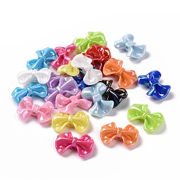 Honeyhandy Opaque Acrylic Imitation Shell Beads, Bowknot, Mixed Color, 23~23.5x31~32x9mm, Hole: 2.5mm