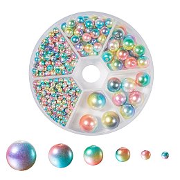 Arricraft Rainbow ABS Plastic Imitation Pearl Beads, Gradient Mermaid Pearl Beads, Round, Colorful, 3mm/4mm/6mm/8mm/10mm/12mm, Hole: 1~2mm, 564pcs/box