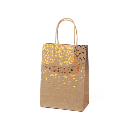 Honeyhandy Stamping Style Kraft Paper Bags, with Handle, Gift Bags, Shopping Bags, Rectangle, Heart Pattern, 15x8x21cm