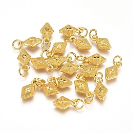 Honeyhandy Electroplated Alloy Charms, Long-Lasting Plated, with Brass Jump Ring, Rhombus, Golden, 11.5x6.5x3.5mm, Hole: 3.5mm