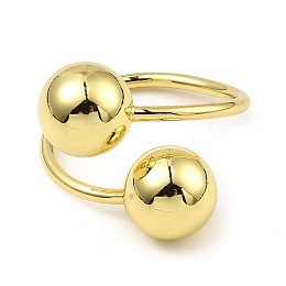 Honeyhandy Rack Plating Brass Round Ball Beded Open Cuff Rings, Long-Lasting Plated, Lead Free & Cadmium Free, Golden, Inner Diameter: 20mm