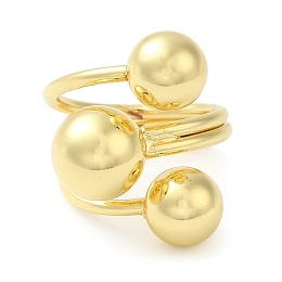 Honeyhandy Rack Plating Brass Triple Round Ball Open Cuff Rings, Cadmium Free & Lead Free, Real 18K Gold Plated, US Size 9 3/4(19.5mm)