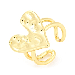 Honeyhandy Brass Heart Open Cuff Rings, Lead Free & Cadmium Free, Real 18K Gold Plated, US Size 8 1/2(18.5mm)