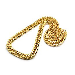 Honeyhandy Fashionable 304 Stainless Steel Cuban Link Chain Necklaces, with Lobster Claw Clasps, Faceted, Golden, 23 inch~24 inch(58.4~61cm)x12mm