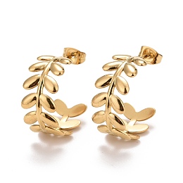 Honeyhandy Ion Plating(IP) 304 Stainless Steel Stud Earrings for Women, Leaf, Golden, 20x23x10mm, Pin: 0.7mm