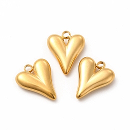 Honeyhandy Vacuum Plating 304 Stainless Steel Pendants, Heart Charm, Golden, 15x12x3.5mm, Hole: 1.8mm