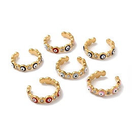 Honeyhandy PVD Vacuum Plating 304 Stainless Steel Enamel Evil Eye Open Cuff Rings, Mixed Color, Inner Diameter: 17~17.5mm