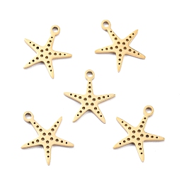 Honeyhandy 201 Stainless Steel Charms, Laser Cut, Manual Polishing, Starfish, Golden, 14x13x1mm, Hole: 1.5mm