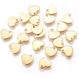 UNICRAFTALE 100pcs Flat Heart Pendants Stainless Steel Dangle Charms Golden Blank Metal Pendant for DIY Necklace and Bracelet Making 9x10x1mm