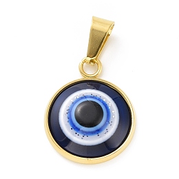 Honeyhandy Vacuum Plating Handmade Resin Pendants, with Golden Plated 304 Stainless Steel Findings, Evil Eye, Midnight Blue, 17x14x4.5mm, Hole: 3.5x7mm