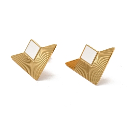 Honeyhandy Enamel Triangle with Rhombus Stud Earrings, Ion Plating(IP)304 Stainless Steel Geometry Jewelry for Women, Golden, 18x25.5x1mm, Pin: 0.8mm