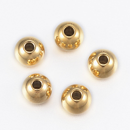 Honeyhandy Ion Plating(IP) 304 Stainless Steel Beads, Round, Golden, 5x4.5mm, Hole: 1.5mm