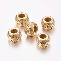 Honeyhandy Ion Plating(IP) 304 Stainless Steel Beads, Large Hole Beads, Rondelle, Golden, 13x9mm, Hole: 6mm