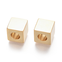 Honeyhandy 304 Stainless Steel European Beads, Large Hole Beads, Cube, Golden, 9x9x9mm, Hole: 5mm