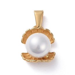 Honeyhandy 304 Stainless Steel Pendants, with Shell Pearl, Clamshell Shape, Golden, 17x14x12mm, Hole: 8x3mm