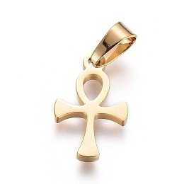 Honeyhandy Easter Theme 304 Stainless Steel Pendants, Ankh Cross, Golden, 16x9x1.3mm, Hole: 6x3mm