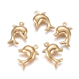 Honeyhandy 304 Stainless Steel Pendants, Dolphin, Golden, 16x10.5x3.5mm, Hole: 1mm