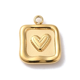 Honeyhandy 304 Stainless Steel Charms, Square with Heart Charm, Real 14K Gold Plated, 12.5x10x2.5mm, Hole: 1.2mm