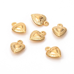 Honeyhandy 304 Stainless Steel Charms, Heart, Golden, 12x8.5x3.5mm, Hole: 1mm