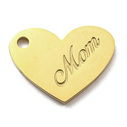 Honeyhandy Ion Plating(IP) 316L Surgical Stainless Steel Pendants, Heart with Word Mom Charm, Real 18K Gold Plated, 12x16x1.5mm, Hole: 1.6mm