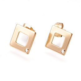 Honeyhandy Ion Plating(IP) 304 Stainless Steel Stud Earring Findings, Square/Rhombus, Golden, 13.5x13.5x0.8mm, Hole: 1mm, Pin: 0.7mm