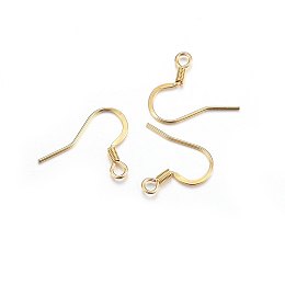 Honeyhandy 304 Stainless Steel French Earring Hooks, Flat Earring Hooks, Ear Wire, Real 18K Gold Plated, 15x17x2mm, Hole: 2mm, 21 Gauge, Pin: 0.7mm