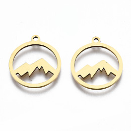 Honeyhandy 201 Stainless Steel Pendants, Laser Cut, Ring with Mountain, Golden, 17.5x15.5x1mm, Hole: 1.4mm