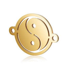 Honeyhandy Feng Shui Titanium Steel Links connectors, Flat Round with Yin Yang, Golden, 15.5x12x0.8mm, Hole: 1mm