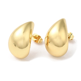 Honeyhandy Rack Plating Brass Teardrop Stud Earrings, Real 18K Gold Plated, 18x11.5mm