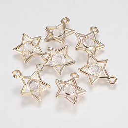 Honeyhandy Glass Rhinestone Pendants, with Iron Findings, Star, Golden, 18x14.5x5mm, Hole: 1mm