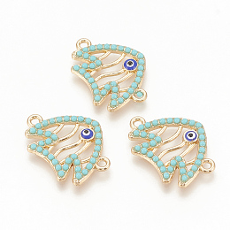 Honeyhandy Alloy Enamel Links connectors, with Resin, Fish with Evil Eye, Turquoise, 25x18x2.5mm, Hole: 1.8mm