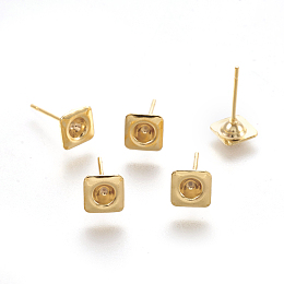 Honeyhandy 304 Stainless Steel Ear Stud Components, Square, Golden, 13mm, Square: 6x6x2mm, Tray: 3mm, Pin: 0.7mm