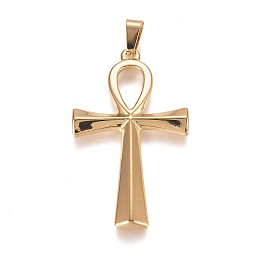 Honeyhandy 304 Stainless Steel Pendants, Ankh Cross, Golden, 44.5x25.5x2.5mm, Hole: 7.5x3.5mm