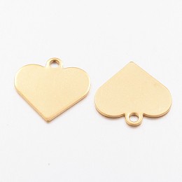 Honeyhandy Ion Plating(IP) 304 Stainless Steel Charms, Stamping Blank Tag Pendant, Heart, Golden, 15.5x16x0.7mm, Hole: 1.5mm