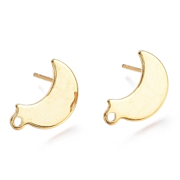 Honeyhandy 304 Stainless Steel Stud Earring Findings, Moon, Golden, 14.5x9.5x0.5mm, Hole: 1.4mm, Pin: 0.8mm