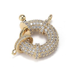 Honeyhandy Brass Micro Pave Clear Cubic Zirconia Spring Ring Clasps, with Bail Beads/Tube Bails, Long-Lasting Plated, Real 18K Gold Plated, 25x20x7mm, Hole: 1.2mm