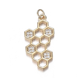 Honeyhandy Brass Micro Clear Cubic Zirconia Pendants, Long-Lasting Plated, Molecule, Real 18K Gold Plated, 23x11.5x1.5mm, Hole: 2.8mm