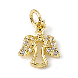 Honeyhandy Brass Micro Pave Cubic Zirconia Charms, with Jump Rings, Angel Charms, Real 18K Gold Plated, 12x10x1.5mm, Hole: 3.4mm