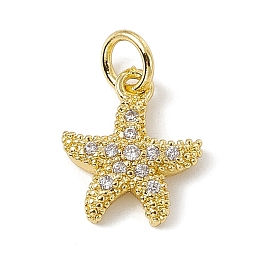 Honeyhandy Brass Micro Pave Cubic Zirconia Charms, with Jump Rings, Starfish Charms, Real 18K Gold Plated, 13.5x10.5x2mm, Hole: 3.4mm