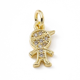 Honeyhandy Brass Micro Pave Clear Cubic Zirconia Boy Charms, with Open Jump Rings, Real 18K Gold Plated, 12.5x7x1.5mm, Jump Ring: 4.5x0.7mm, Inner Diameter: 3mm