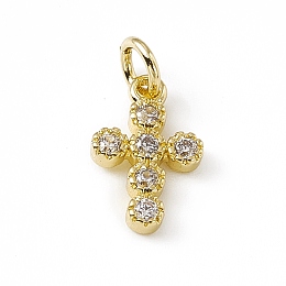 Honeyhandy Brass Micro Pave Clear Cubic Zirconia Charms, with Open Jump Rings, Religion Cross, Real 18K Gold Plated, 12x7.5x2mm, Jump Ring: 4.5x0.7mm, Inner Diameter: 3mm