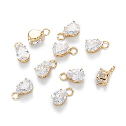 Honeyhandy Brass Clear Cubic Zirconia Charms, Long-Lasting Plated, Teardrop, Golden, 9.5x5x4.5mm, Hole: 2mm