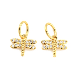 Honeyhandy Brass Micro Pave Clear Cubic Zirconia Charms, with Jump Ring, Long-Lasting Plated, Dragonfly, Real 18K Gold Plated, 13x14.5x2mm, Jump Ring: 10x1mm, 7.5mm Inner Diameter