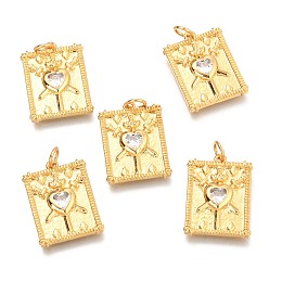 Honeyhandy Brass Micro Pave Clear Cubic Zirconia Pendants, Rectangle with Heart and Sword, Real 18K Gold Plated, 20x15x2.4mm, Hole: 3.4mm