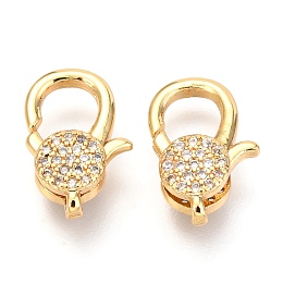 Honeyhandy Brass Micro Pave Cubic Zirconia Lobster Claw Clasps, Real 18K Gold Plated, 15x10x4mm, Hole: 1mm