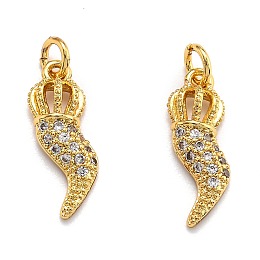 Honeyhandy Brass Micro Pave Cubic Zirconia Pendants, Long-Lasting Plated, Chili, Golden, 17x5.5x3.5mm, Hole: 3mm